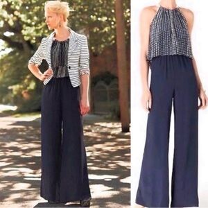 Anthropologie Laureate Lane Silk Navy Blue Halter Jumpsuit | Size L | EUC